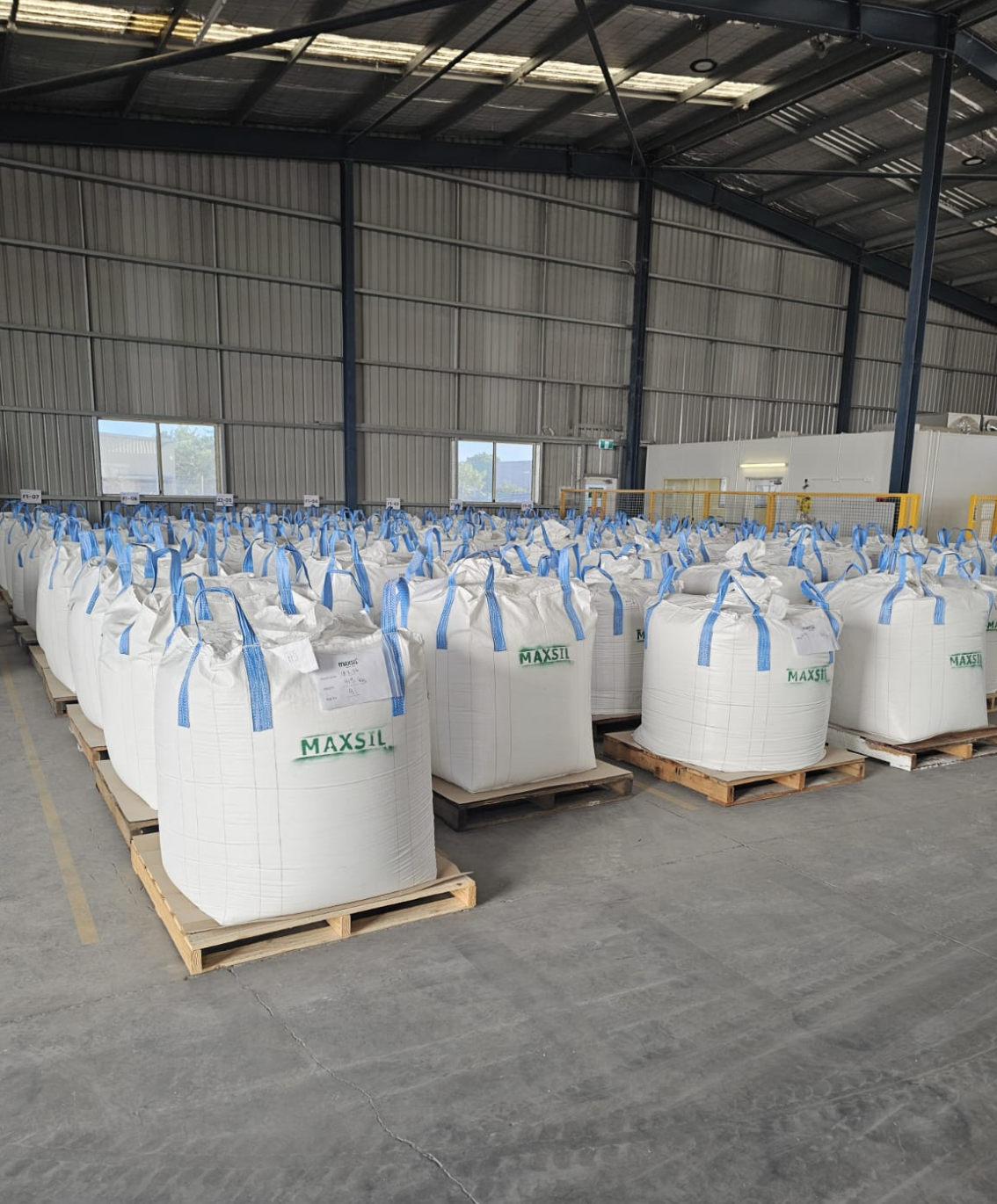 One tonne MaxSil bulk bags ready for agricultural distribution