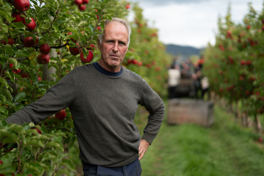 Australian grower Marcus Burns in his orchard