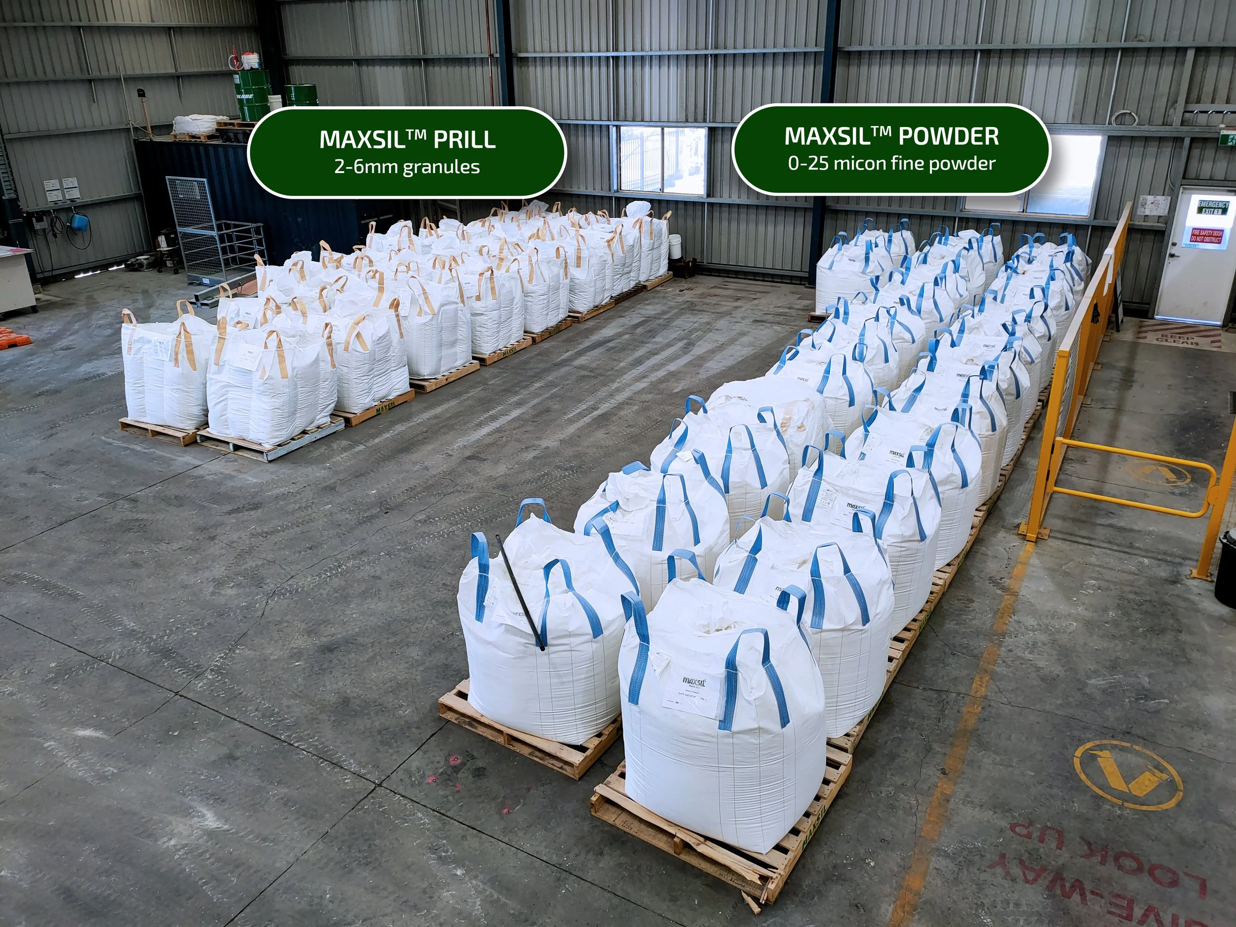 MaxSil granular and powder products in practical farm packaging